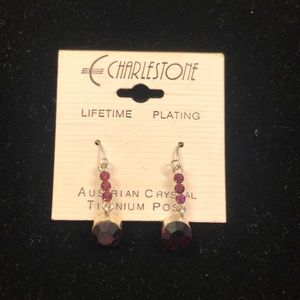 😊 Super cute, purple stone hanging earrings, Austrian crystal titanium post😊